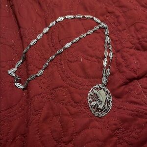 Vintage necklace Marian Virgin Mary silver tone Christian